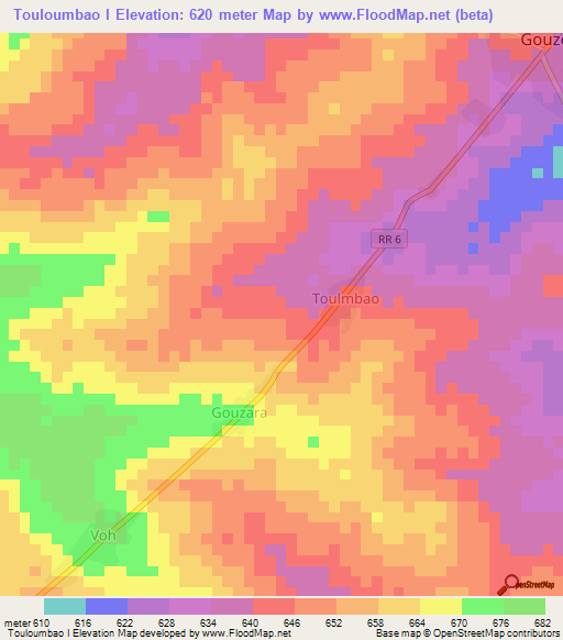 Touloumbao I,Central African Republic Elevation Map