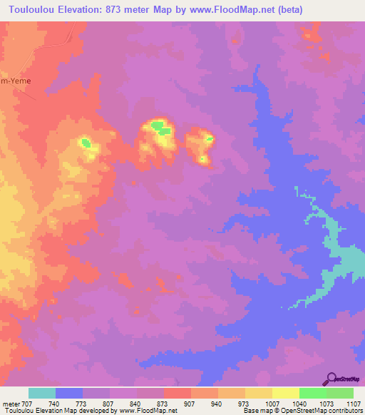 Touloulou,Central African Republic Elevation Map