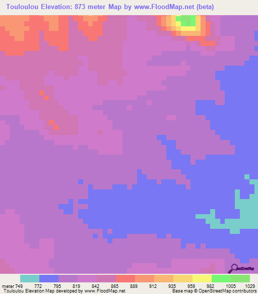 Touloulou,Central African Republic Elevation Map
