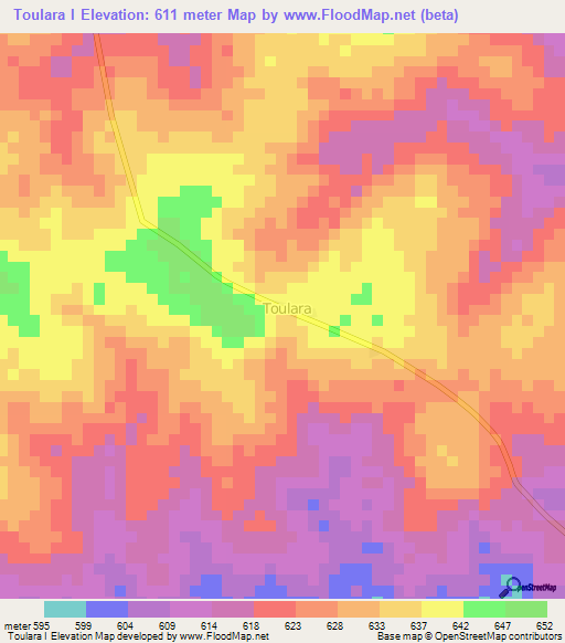Toulara I,Central African Republic Elevation Map