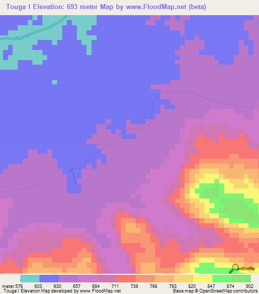 Touga I,Central African Republic Elevation Map