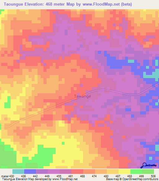 Taoungue,Central African Republic Elevation Map