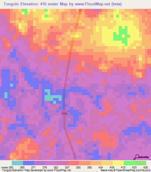 Tongolo,Central African Republic Elevation Map