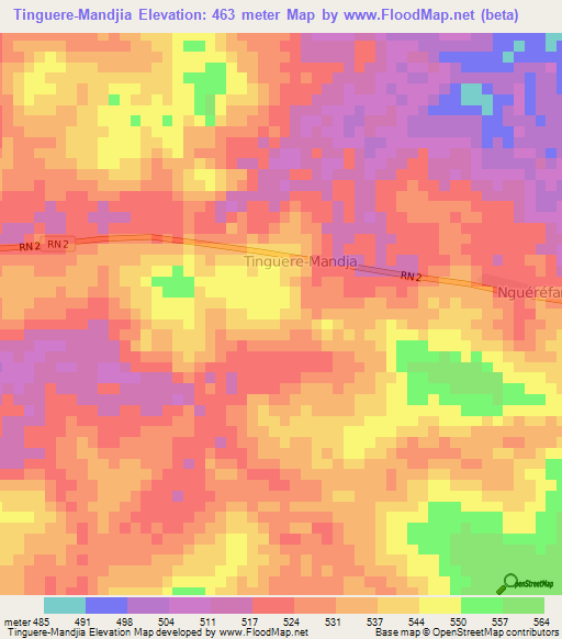 Tinguere-Mandjia,Central African Republic Elevation Map