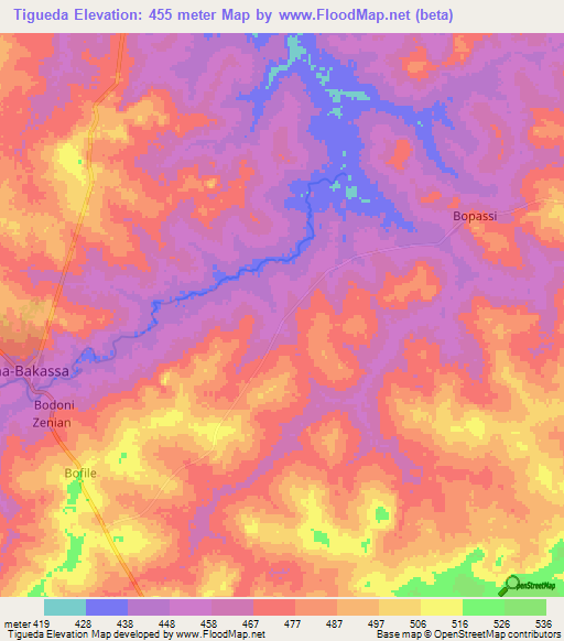 Tigueda,Central African Republic Elevation Map