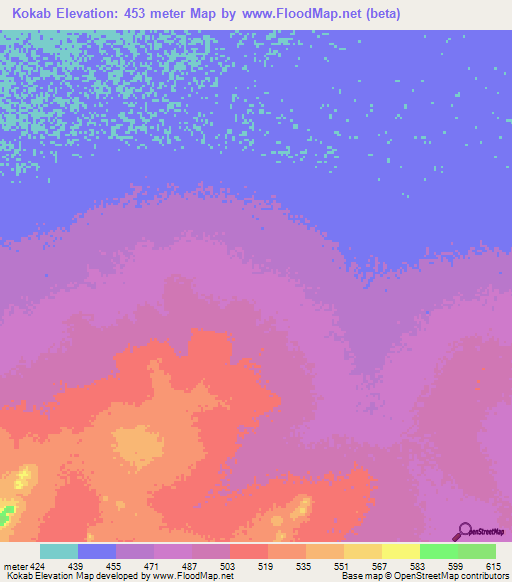 Kokab,Central African Republic Elevation Map