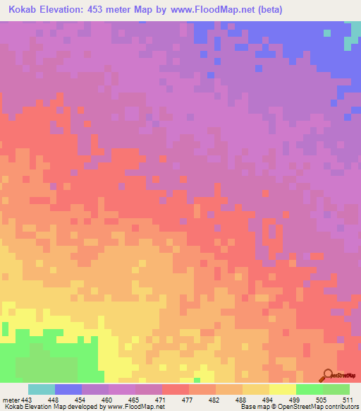 Kokab,Central African Republic Elevation Map