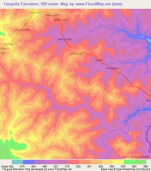 Tanguila,Central African Republic Elevation Map