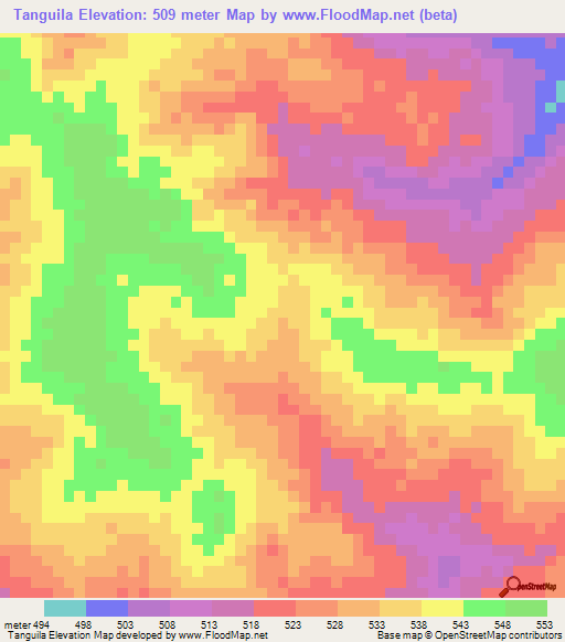 Tanguila,Central African Republic Elevation Map