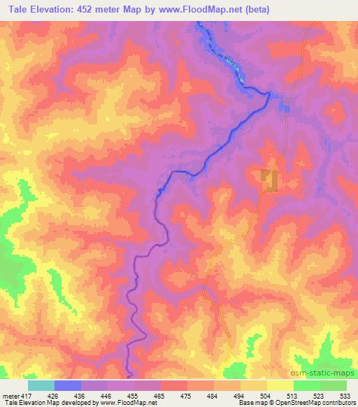 Tale,Central African Republic Elevation Map