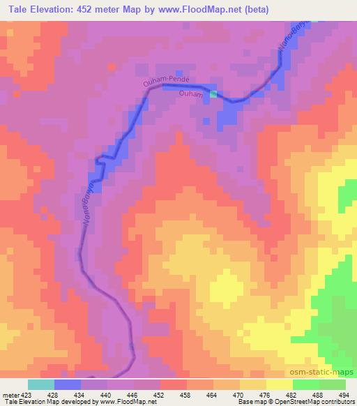 Tale,Central African Republic Elevation Map