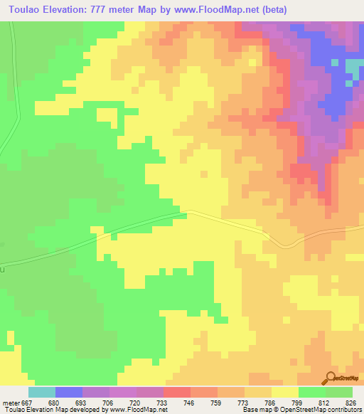 Toulao,Central African Republic Elevation Map