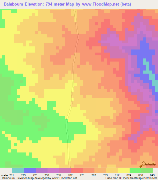 Balaboum,Central African Republic Elevation Map