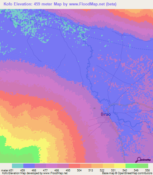 Kofo,Central African Republic Elevation Map