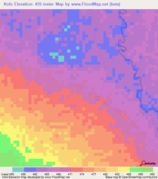 Kofo,Central African Republic Elevation Map