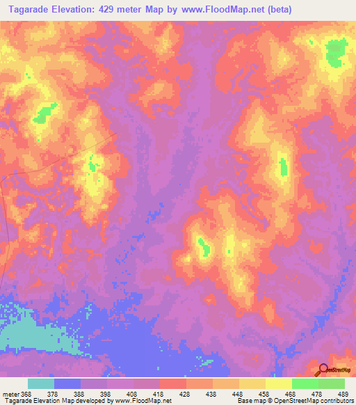 Tagarade,Central African Republic Elevation Map