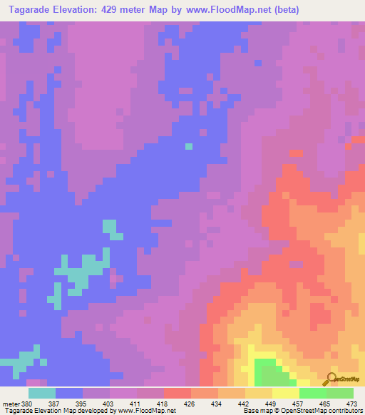 Tagarade,Central African Republic Elevation Map