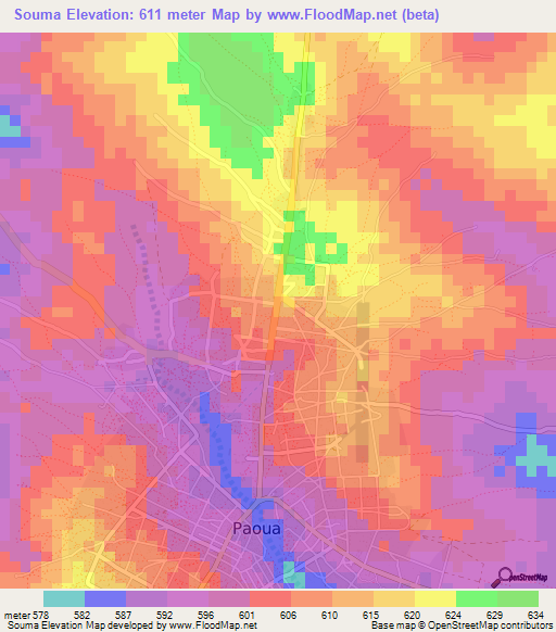 Souma,Central African Republic Elevation Map