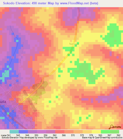 Sokodo,Central African Republic Elevation Map