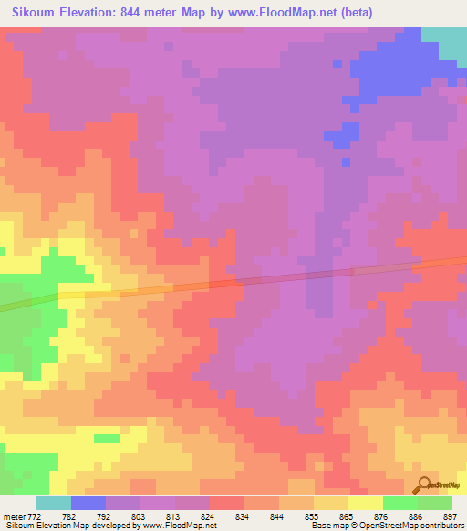 Sikoum,Central African Republic Elevation Map