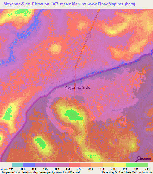 Moyenne-Sido,Central African Republic Elevation Map