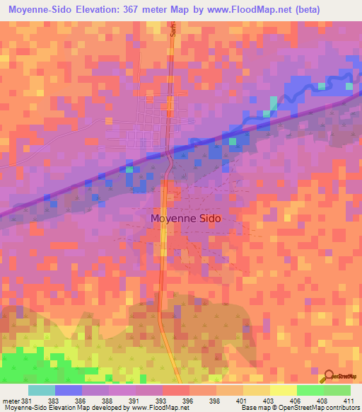 Moyenne-Sido,Central African Republic Elevation Map