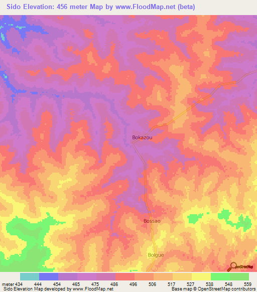Sido,Central African Republic Elevation Map