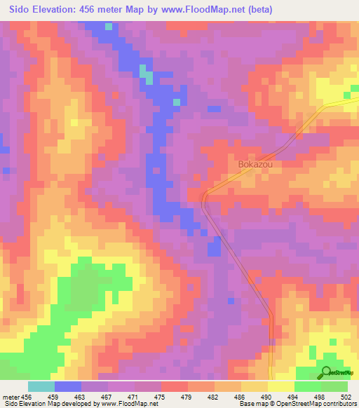 Sido,Central African Republic Elevation Map