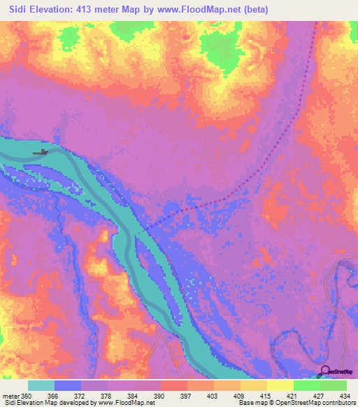 Sidi,Central African Republic Elevation Map