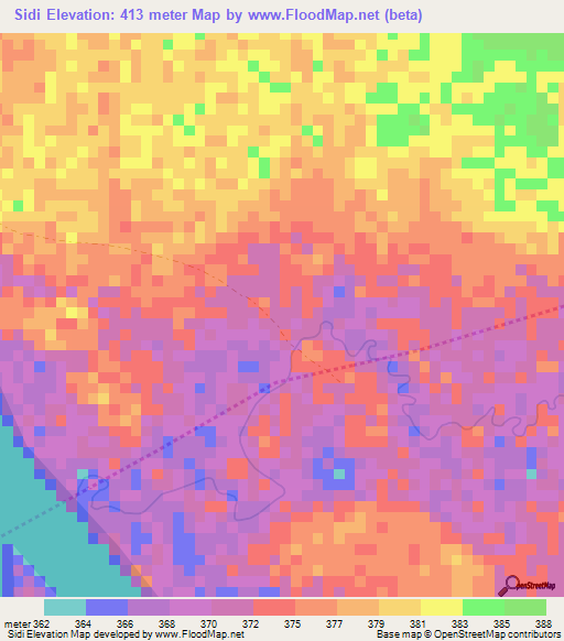 Sidi,Central African Republic Elevation Map