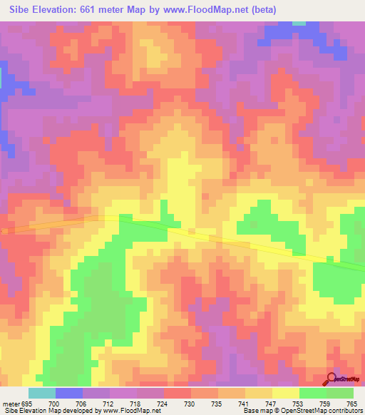 Sibe,Central African Republic Elevation Map