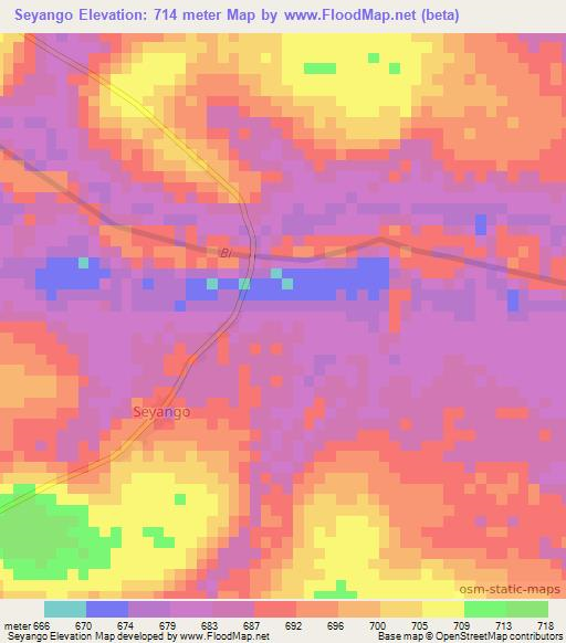 Seyango,Central African Republic Elevation Map