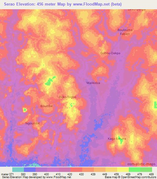 Serao,Central African Republic Elevation Map