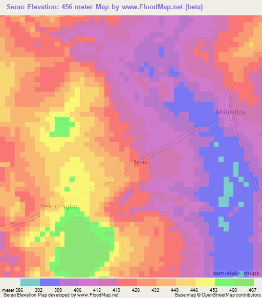 Serao,Central African Republic Elevation Map