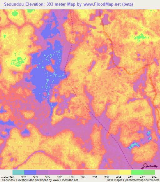 Seoundou,Central African Republic Elevation Map