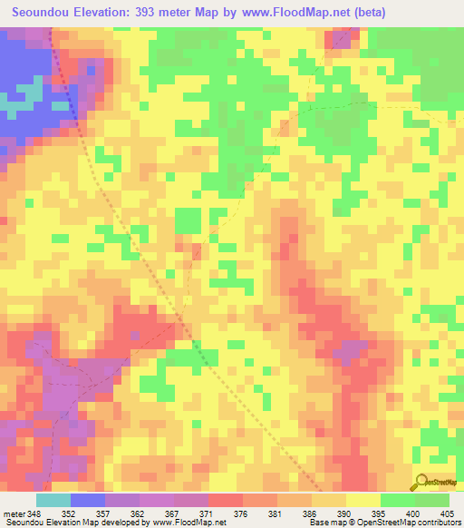 Seoundou,Central African Republic Elevation Map