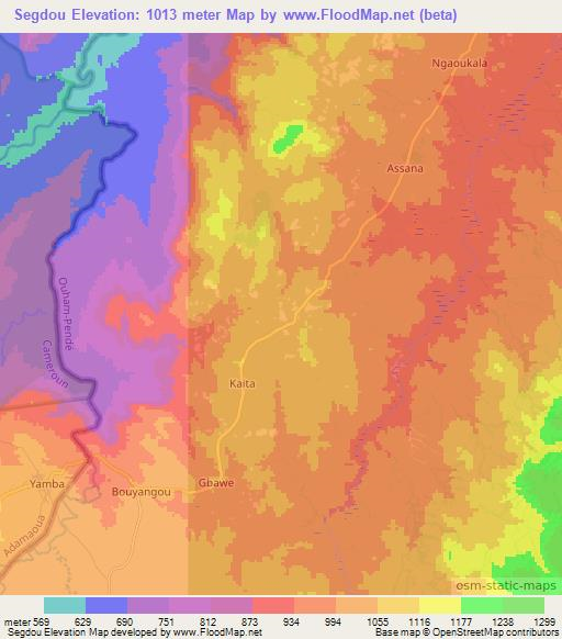 Segdou,Central African Republic Elevation Map