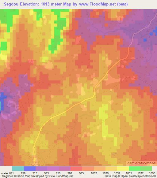 Segdou,Central African Republic Elevation Map