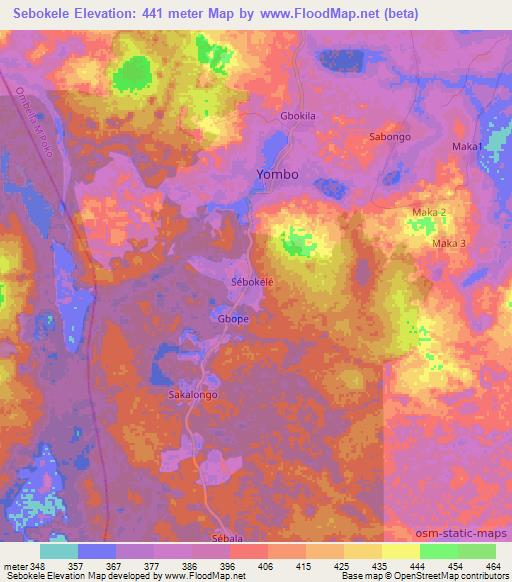 Sebokele,Central African Republic Elevation Map