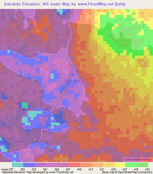 Sebokele,Central African Republic Elevation Map