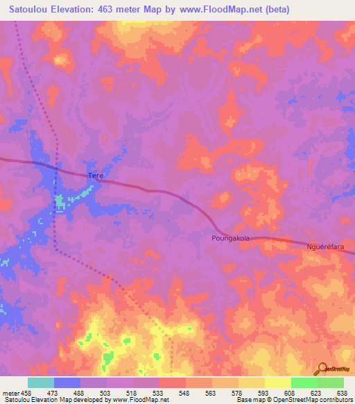 Satoulou,Central African Republic Elevation Map