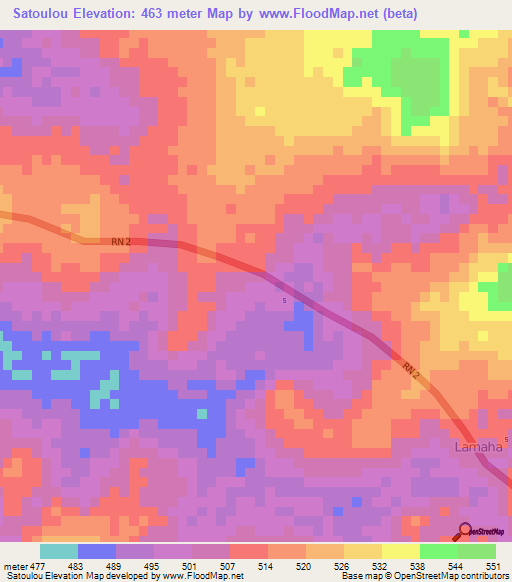 Satoulou,Central African Republic Elevation Map
