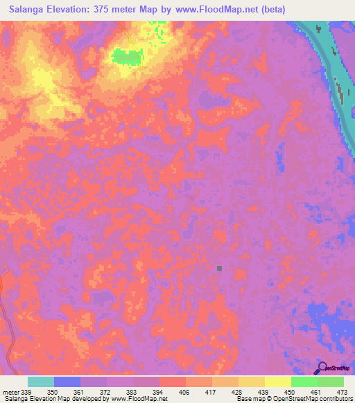 Salanga,Central African Republic Elevation Map