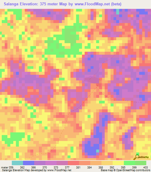Salanga,Central African Republic Elevation Map