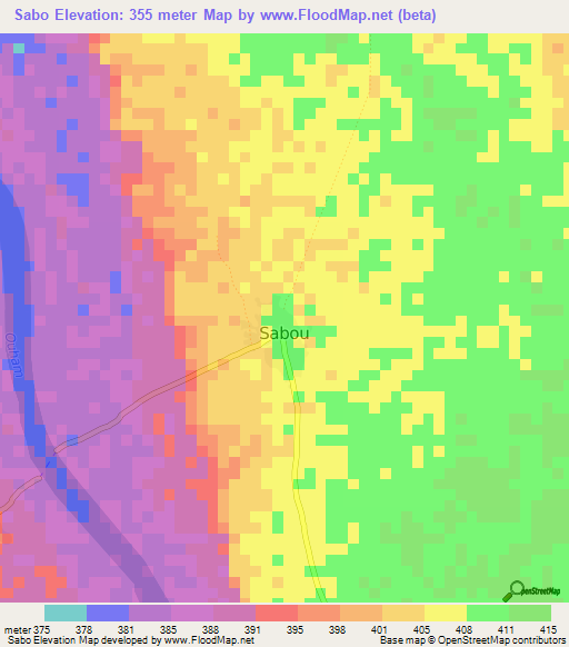 Sabo,Central African Republic Elevation Map