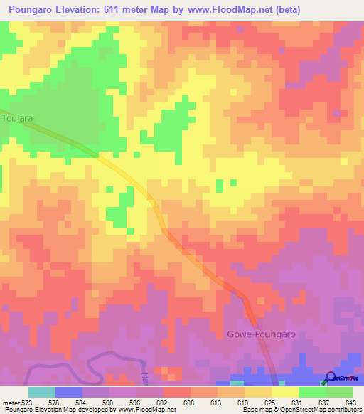 Poungaro,Central African Republic Elevation Map