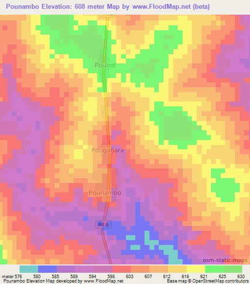Pounambo,Central African Republic Elevation Map
