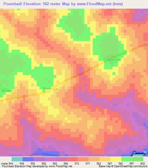 Poumbadi,Central African Republic Elevation Map