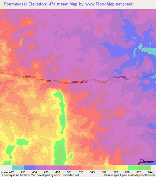 Poumayassi,Central African Republic Elevation Map