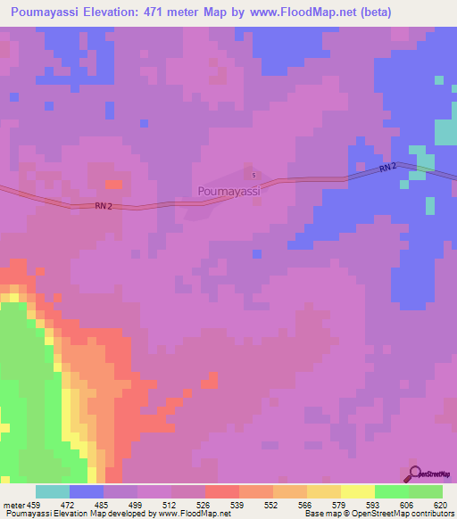 Poumayassi,Central African Republic Elevation Map